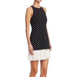 NWT Cinq A Sept 5a7 Catriona Pleated Hem Mini Shift Dress Polka Dot B&W Size 2